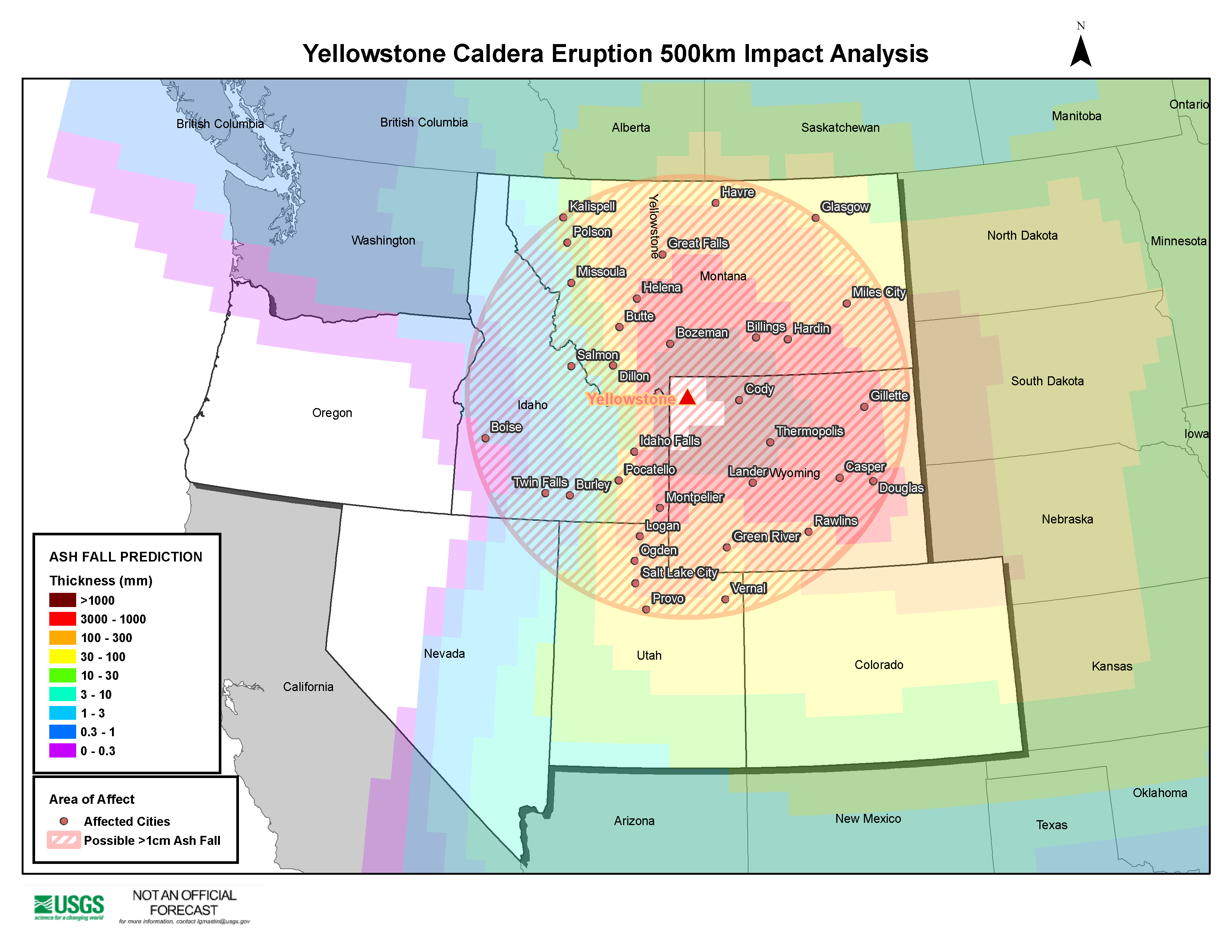 Yellowstone Caldera 500 km Impact Analysis