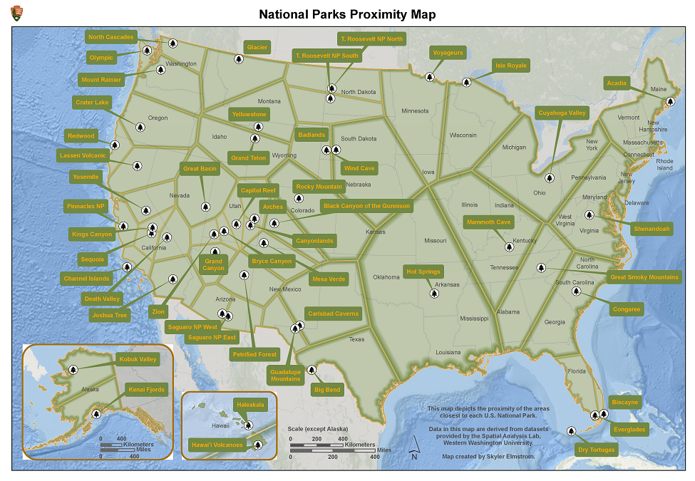 Map of US National Park Proximity